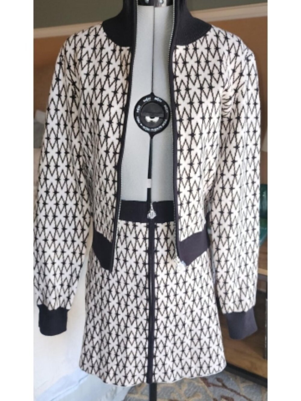 NWT Maje Monogram Knit Two Piece Set Moyal Cardigan 3 Joyal Skirt Ecru Noir 38